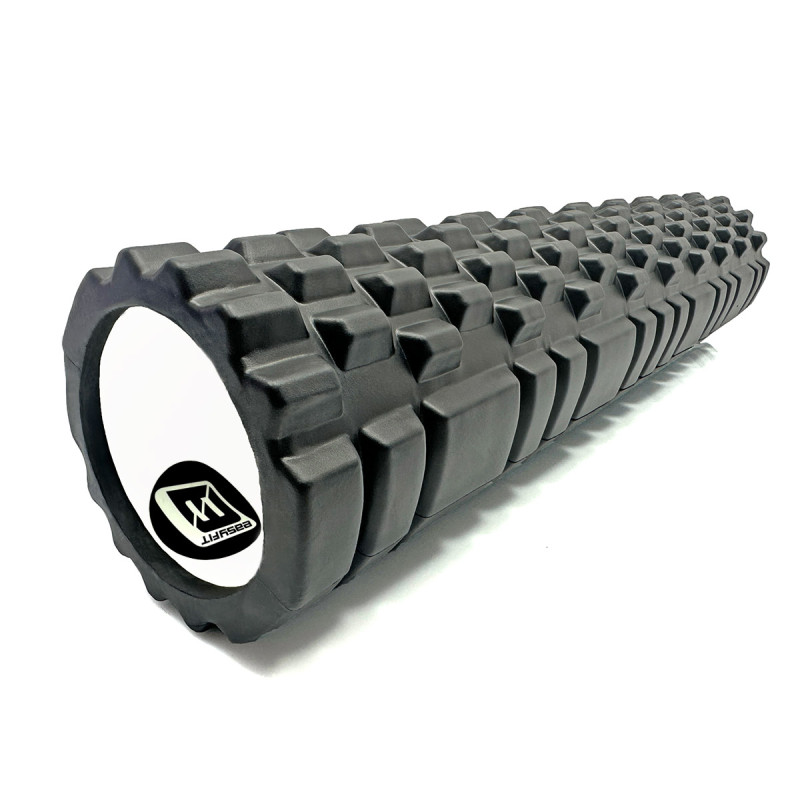 Масажний ролик (валик) EasyFit Grid Roller v.3.1, Довжина 60 см, Діаметр 14 см, Каркас із високоміцного пластику, Піна EVA з масажною поверхнею 3D, для МФР, фітнесу, йоги та реабілітації, Чорний