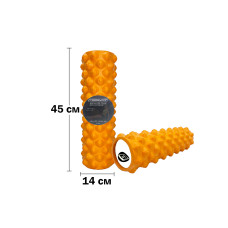 Массажный ролик (валик) EasyFit Grid Roller Extreme, Длина 45 см, Диаметр 14 см, каркас из высокопрочного пластика, Пена EVA с массажной поверхностью 3D, для МФР, фитнеса, йоги и реабилитации, Оранжевый