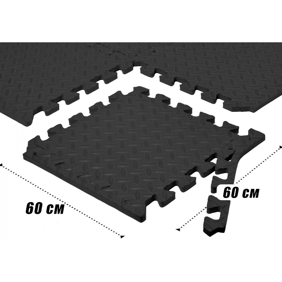 Татами мат EasyFit SwallowTail-2 (пазл ласточкин хвост с бортиком), Размер 120x120 см, Толщина 20 мм, EVA-пена, Черный