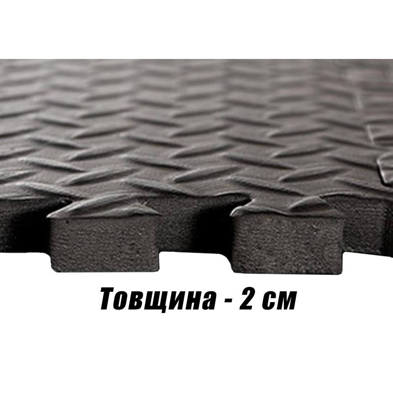 Татамі мат EasyFit SwallowTail-2 (пазл ластівчин хвіст з бортиком), Розмір 120x120 см, Товщина 20 мм, EVA-піна, Чорний