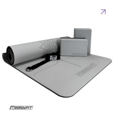 Набір для йоги та фітнесу EasyFit Polarity Set PRO (Stone): Склад набору: килимок, два блоки та ремінь, Чорно-сірий