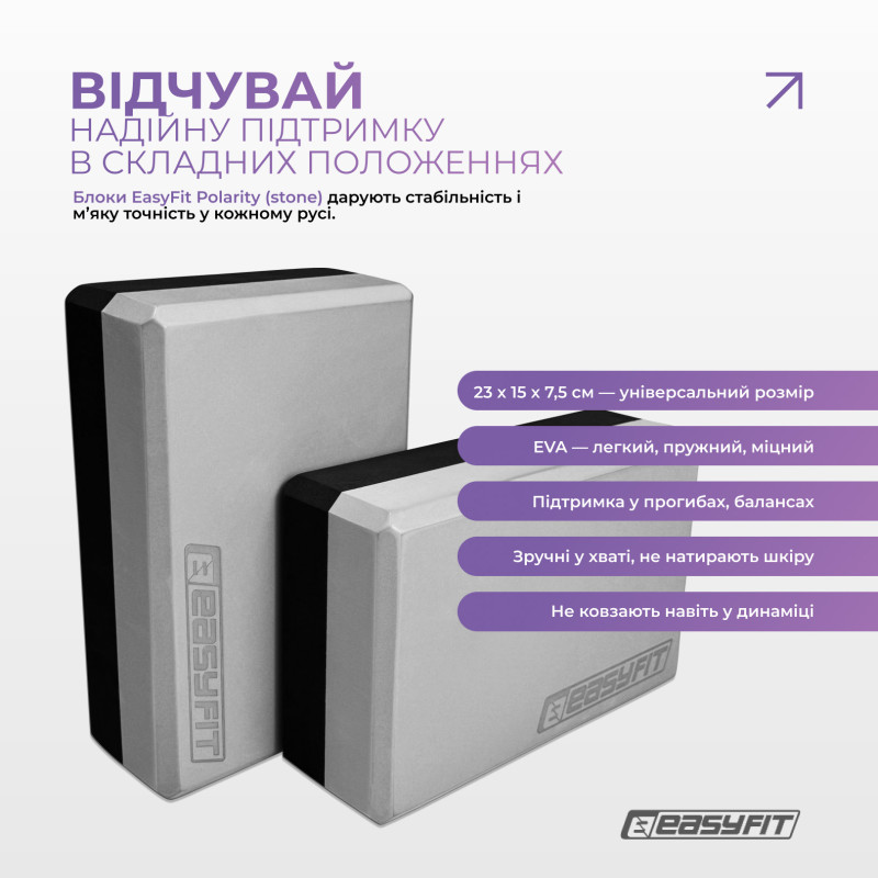 Набор для йоги и фитнеса EasyFit Polarity Set PRO (Stone): коврик, два блока и ремень