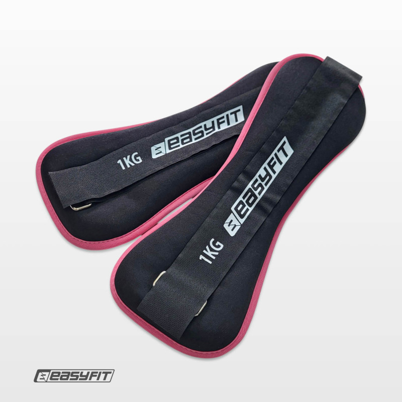 Обтяжувачі для ніг і рук EasyFit Comfort з металом (пара), 1 кг, чорно-рожеві