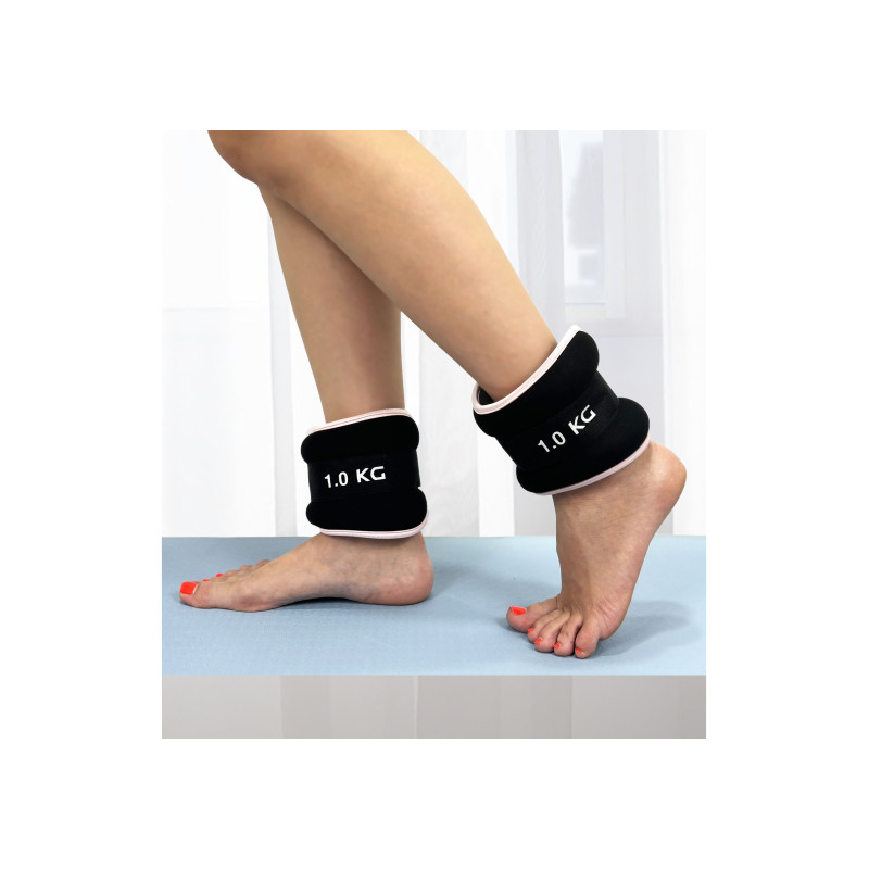 Обтяжувачі для ніг і рук EasyFit Comfort з металом (пара), Вага 1 кг, Неопрен, Сталева гранула, Чорно-рожевий