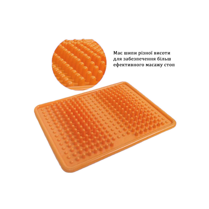 Ортопедический массажный коврик для стоп EasyFit Acupoint с шипами, PVC, длина 35 см, ширина 27,5 см, толщина 2 см, оранжевый, стимуляция кровообращения, укрепление мышц, снятие напряжения