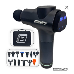 Премиальный перкуссионный вибромассажер Easyfit UltraGun с 13 насадками, 30 режимов интенсивности, Чехол в комплекте, Черный, Для глубокого мышечного массажа, облегчения боли, восстановления после тренировок