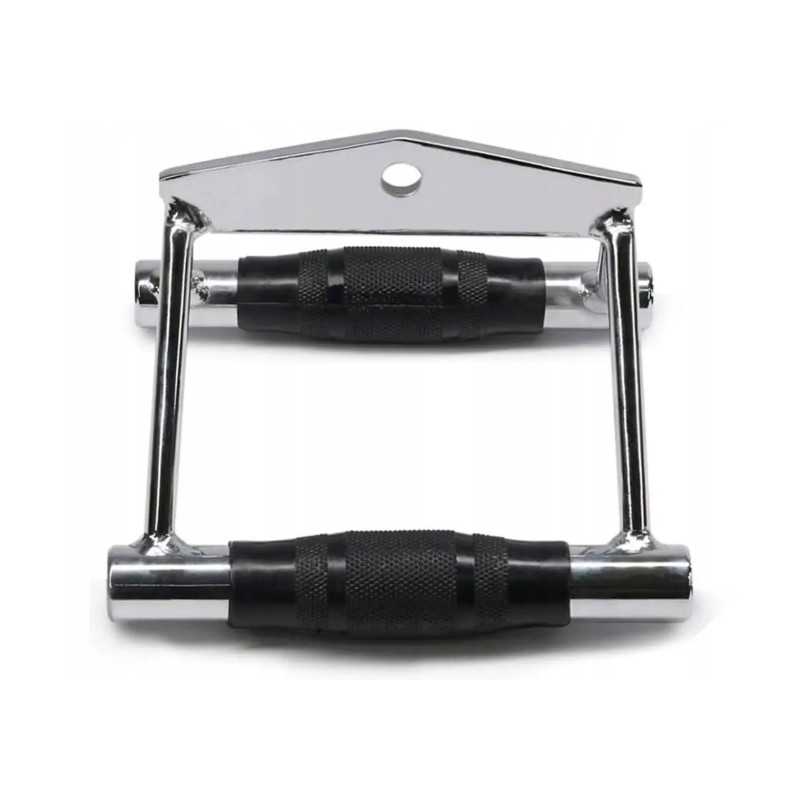 Ручка для нижней тяги EasyFit двойная с прорезиненными ручками, Размер 18х18х14 см, Хромированная сталь