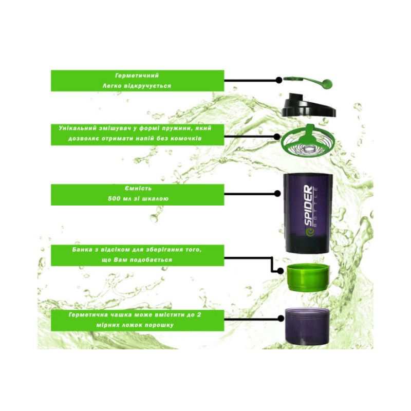 Шейкер спортивный EasyFit Spider 0,5 л Черно-зеленый
