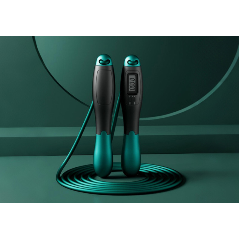 Скоростная скакалка со счетчиком EasyFit, Длина 2,8 м, ручки 18 см, Сталь, Пластик, Вес 130 г, Черно-зеленый