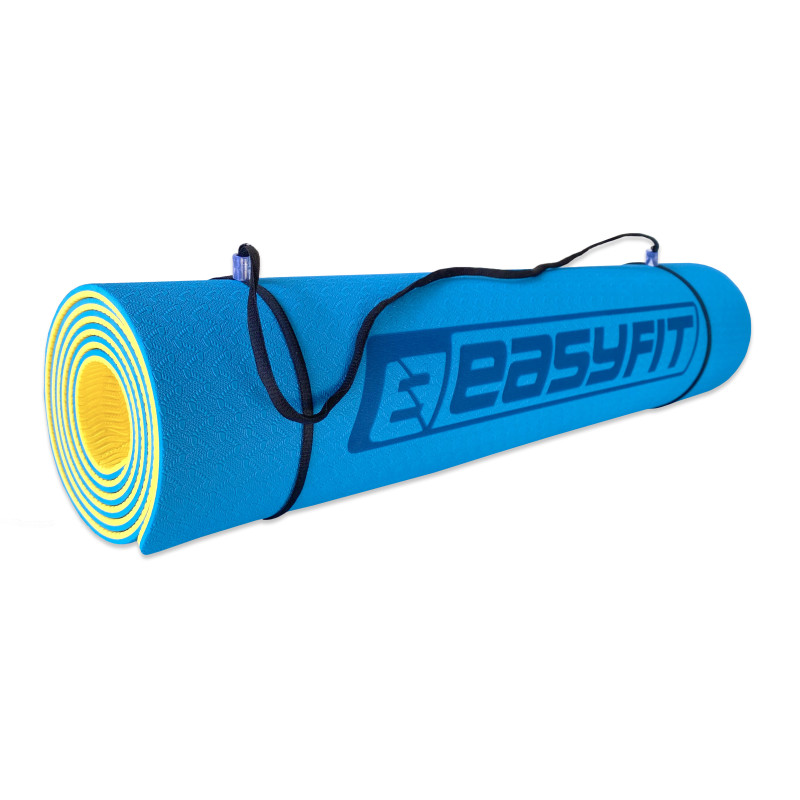 Двухслойный коврик EasyFit для пилатеса, фитнеса и йоги, 183x61 см, толщина 6 мм, TPE/TC, ECO-Friendly, сине-желтый