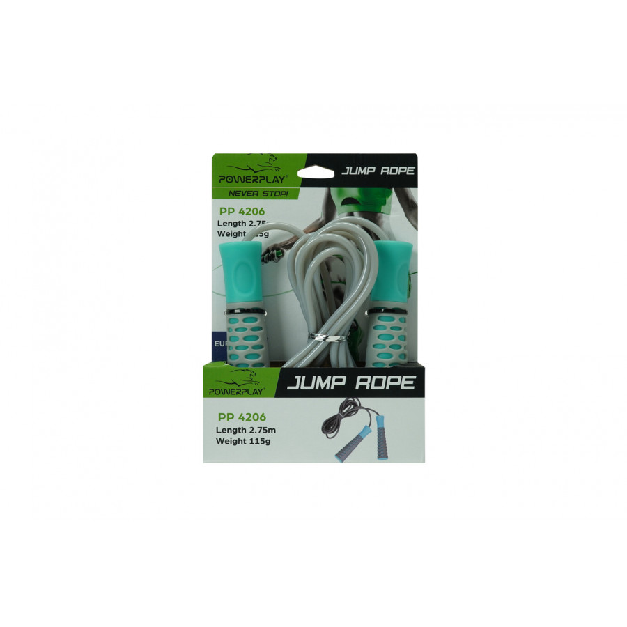 Скакалка PowerPlay 4206 Jump Rope PRO+ Сіро-м'ятна (2,75m.)