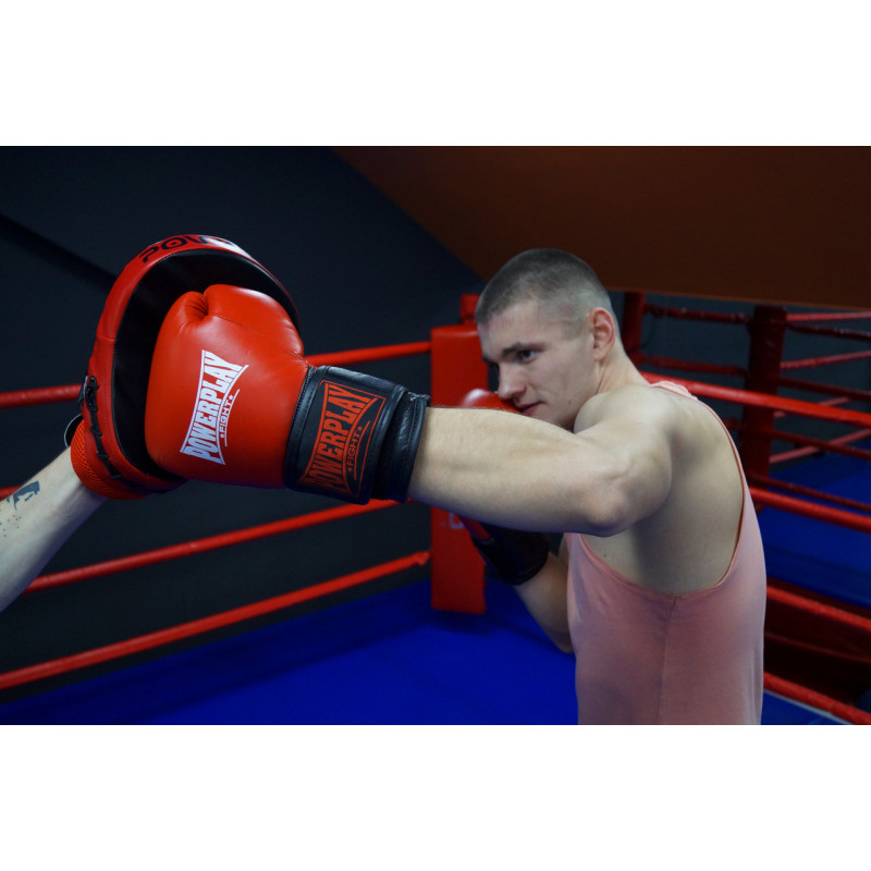 Лапи боксерські PowerPlay 3041 Чорно-Червоні PU [пара]