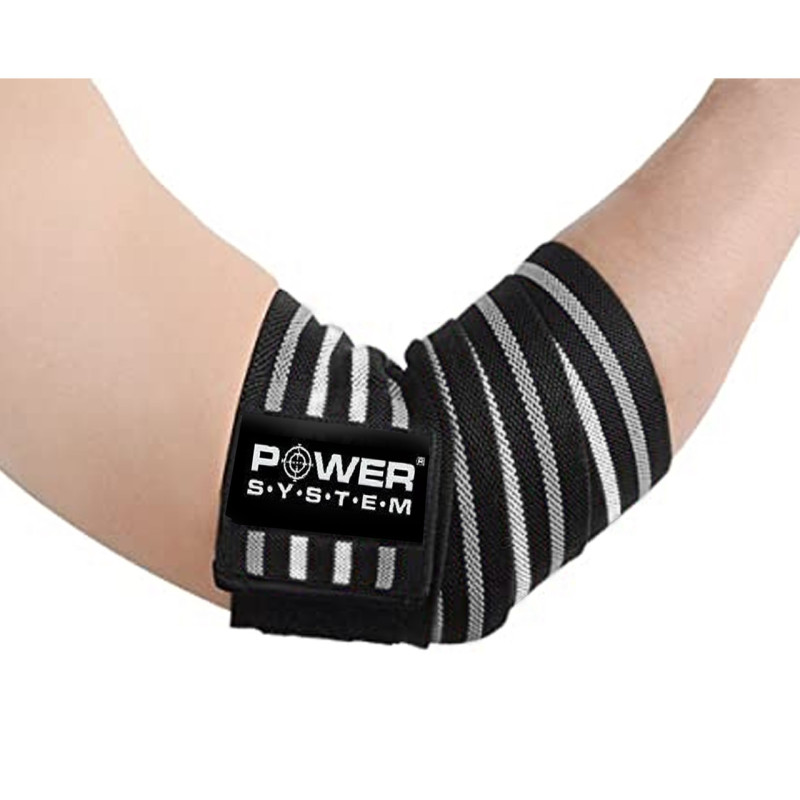 Бинты на локоть Power System PS-3600 Elbow Wraps Grey/Black (пара), Длина 1,5 м, Ширина 8 см, Хлопок, Эластан, Серо-черный