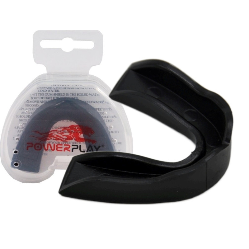 Капа боксерська PowerPlay 3317 SR, Доросла (вік 11+), Посадка: кип'ятіння+прикус, Термопластик, Чорний