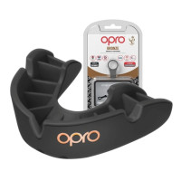 Капа боксерская OPRO Junior Bronze Black, Детская (возраст до 10 лет), Однослойная, Компрессионная клетка, Технология плавников, Черный