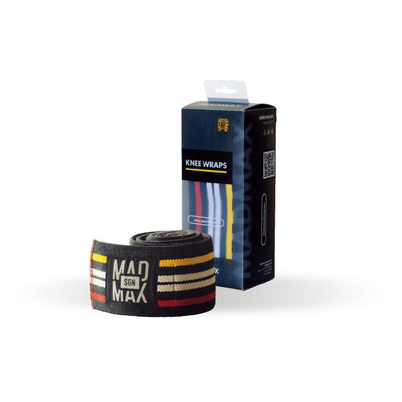 Бинты на колени MadMax MFA-292 Knee Wraps Black без липучки, Длина 1,8 м, Ширина 8 см, Хлопок PU, Спандекс, Черный