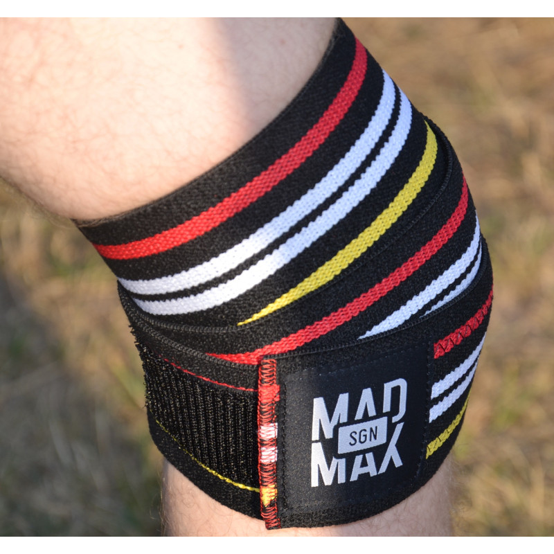 Бинты на колени MadMax MFA-292 Knee Wraps Black без липучки, Длина 1,8 м, Ширина 8 см, Хлопок PU, Спандекс, Черный