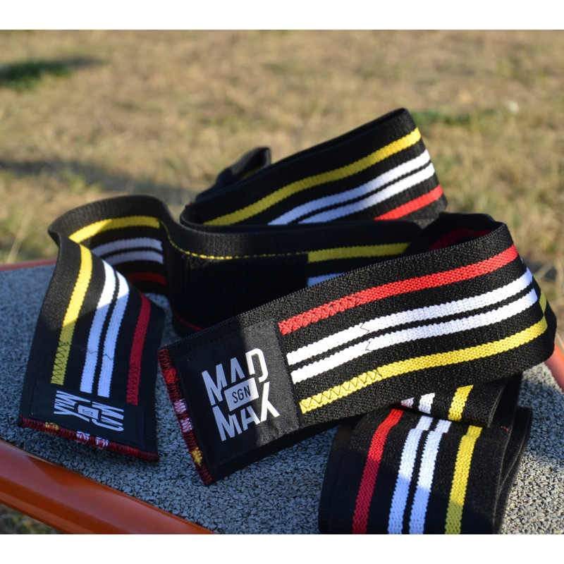 Бинты на колени MadMax MFA-292 Knee Wraps Black без липучки, Длина 1,8 м, Ширина 8 см, Хлопок PU, Спандекс, Черный