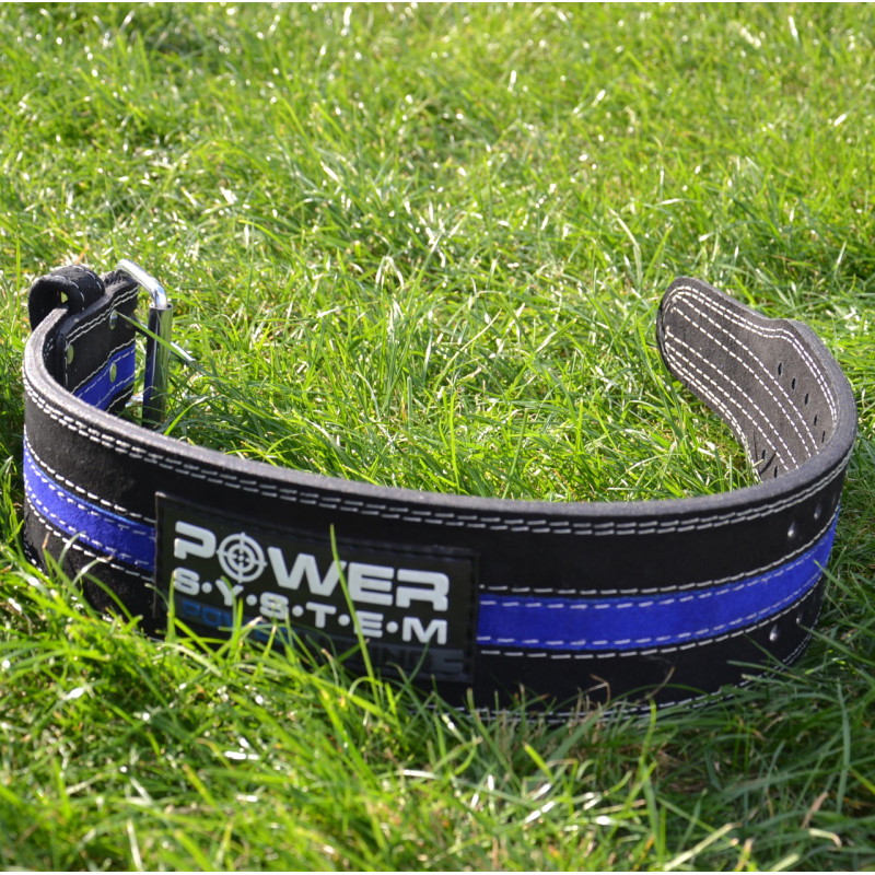 Пояс для пауерліфтингу Power System PS-3800 PowerLifting шкіряний Black/Blue Line L