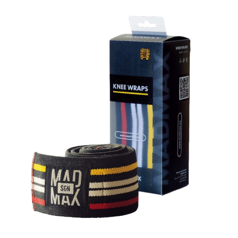 Бинты на колени MadMax MFA-292 Knee Wraps Black без липучки, Длина 1,8 м, Ширина 8 см, Хлопок PU, Спандекс, Черный