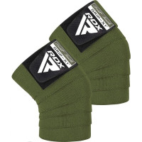 Бинты на колени RDX K1 GYM Knee Wraps Army Green, Длина 2 м, Хлопок, Полиэстер, Зеленый