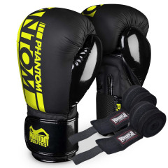 Боксерские перчатки Phantom APEX Elastic Neon Black/Yellow 12 унций
