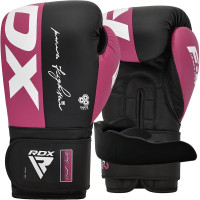 Боксерские перчатки RDX F4 Boxing Sparring Gloves Hook&Loop PINK/BLACK (капа в комплекте), 10 унций, Искусственная кожа Kalix Skin Mayahide, Черно-розовый