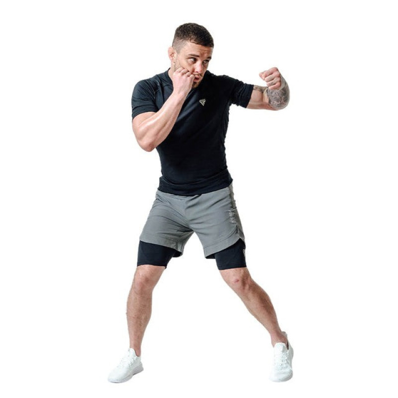 Компресійні шорти для MMA RDX T16 2-в-1 GREY/BLACK, Розмір XL, Поліестер, Спандекс, Сіро-чорний