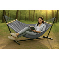Монотонний гамак з планкою WISH сірий двомісний XXL 200х150 WCG