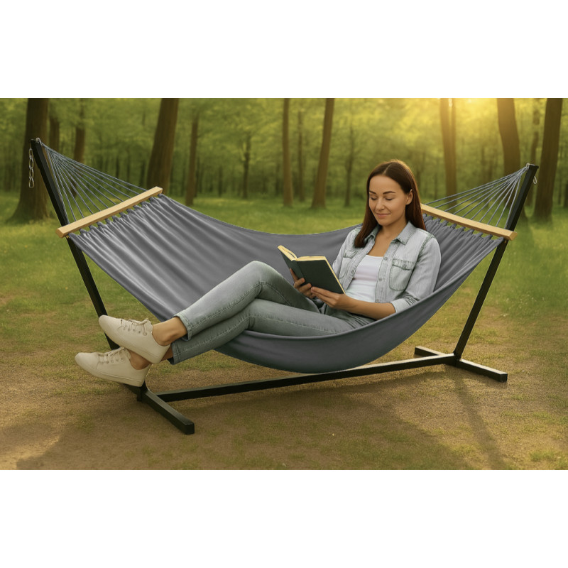 Монотонний гамак з планкою WISH сірий двомісний XXL 200х150 WCG