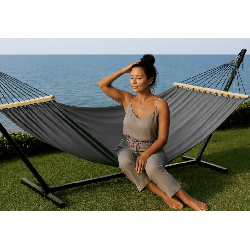 Монотонний гамак з планкою WISH сірий двомісний XXL 200х150 WCG