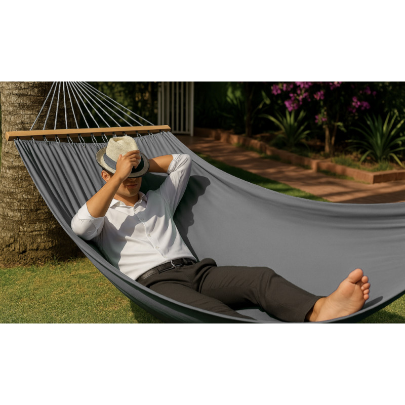 Монотонний гамак з планкою WISH сірий двомісний XXL 200х150 WCG