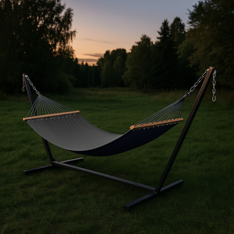 Монотонний гамак з планкою WISH сірий двомісний XXL 200х150 WCG