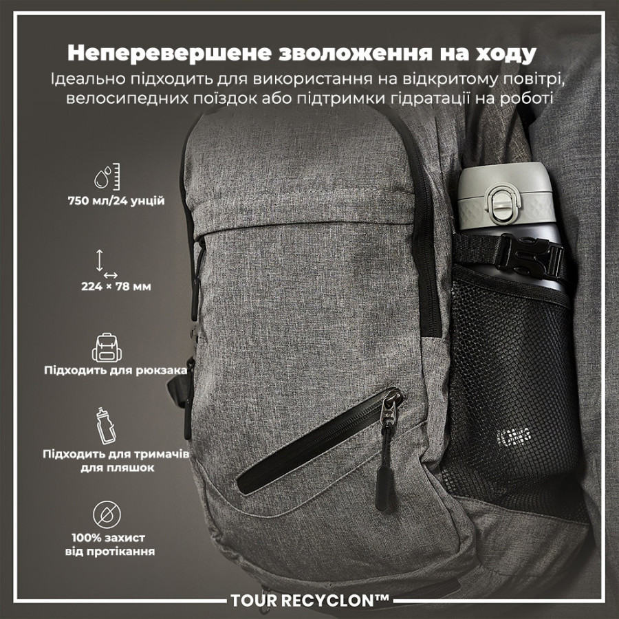 Пляшка для води ION8 750 мл. (ЕКО пляшка) BPA Free, Grey