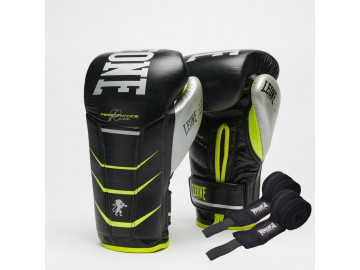 Боксерські рукавиці Leone GN110F REVO FLUO Black 14 унцій (бинти 4 м. в комплекті)