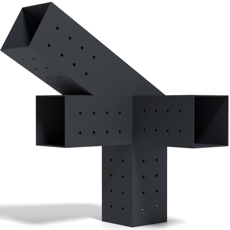 Кронштейн для соединения 3 брусьев 100×100 мм | Угол 30° (правая сторона, угловой монтаж + потолок)