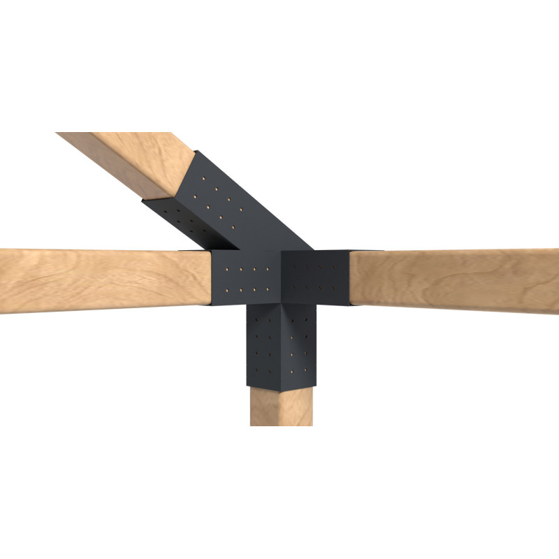 Кронштейн для соединения 3 брусьев 100×100 мм | Угол 30° (правая сторона, угловой монтаж + потолок)