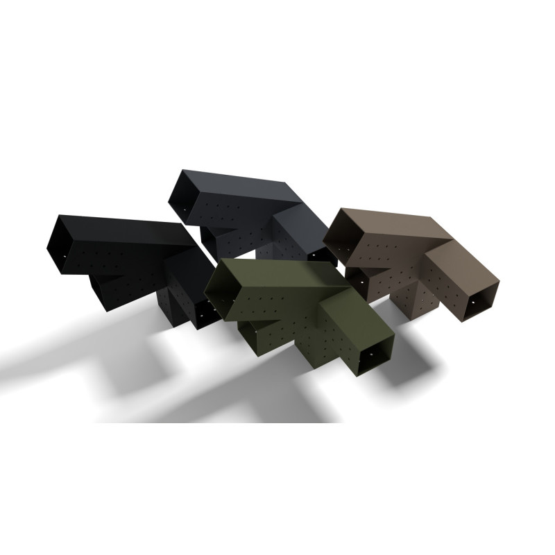 Кронштейн для соединения 3 брусьев 100×100 мм | Угол 30° (правая сторона, угловой монтаж + потолок)