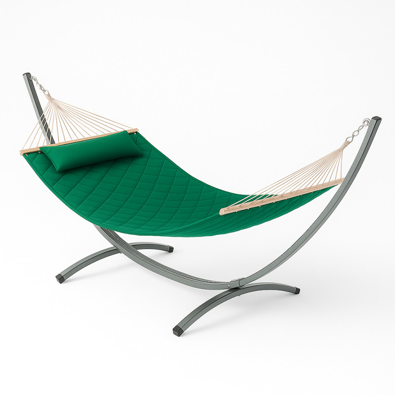 Стійка для гамака + Двомісний гамак SOFT смарагдовий XXL 200x140 з планками