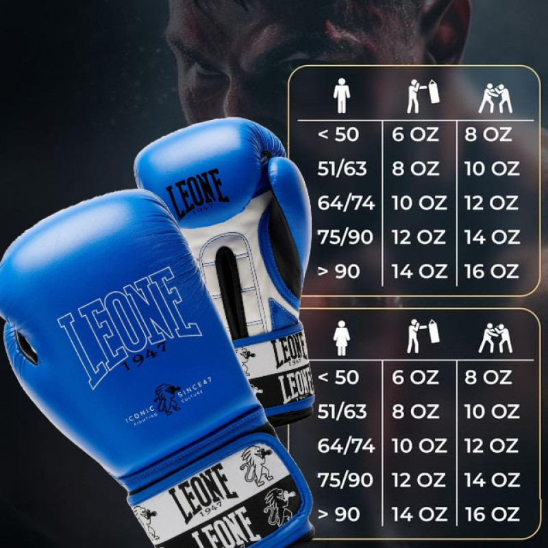 Боксерські рукавиці Leone GN208 ICONIC Blue 14 унцій (бинти 4 м. в комплекті)
