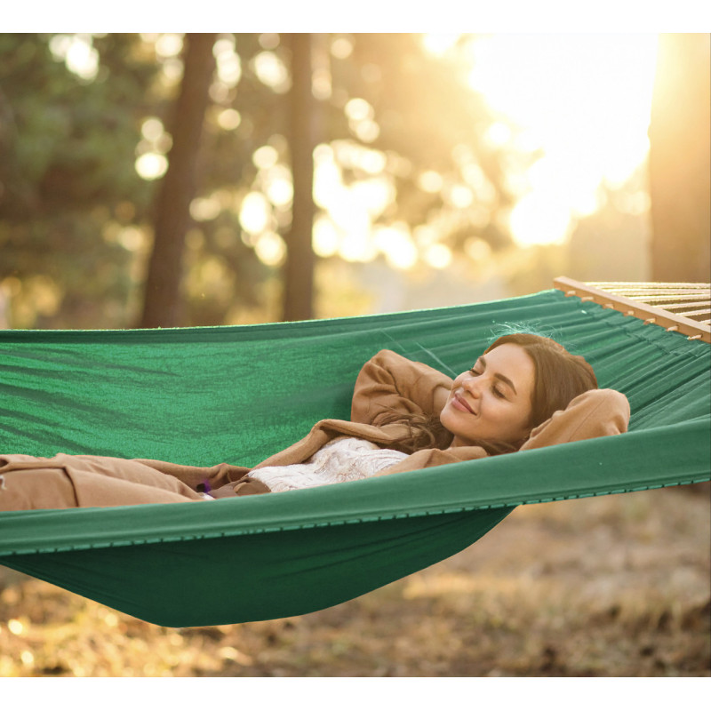 Монотонный гамак с планкой WISH изумрудный двухместный XXL 200х150 WCG