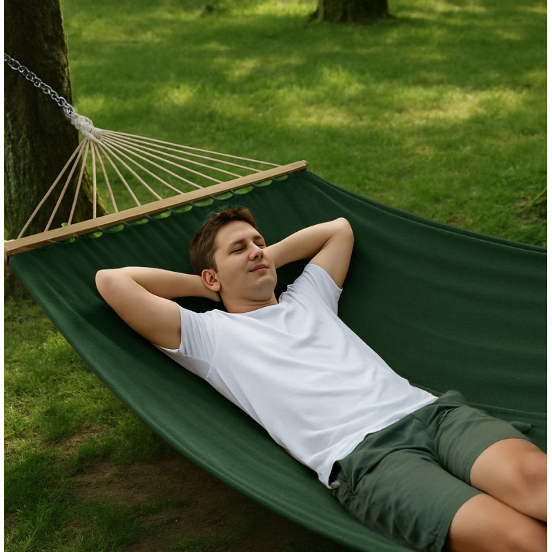 Монотонный гамак с планкой WISH изумрудный двухместный XXL 200х150 WCG