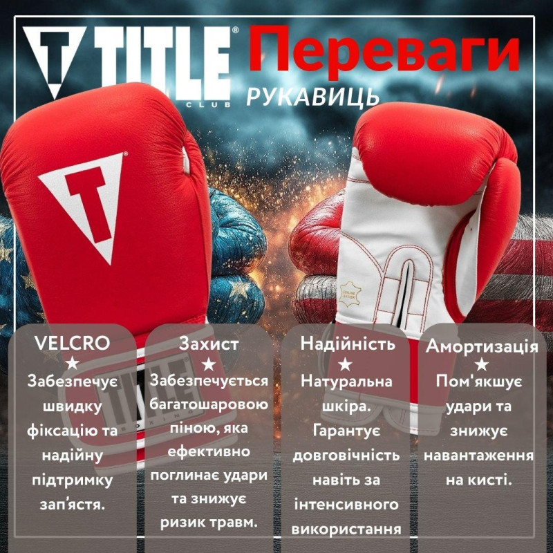 Боксерські рукавиці TITLE Boxing Pro Style Leather Gloves3.0 Red/White 14 oz (бинти 4м. в комплекті)