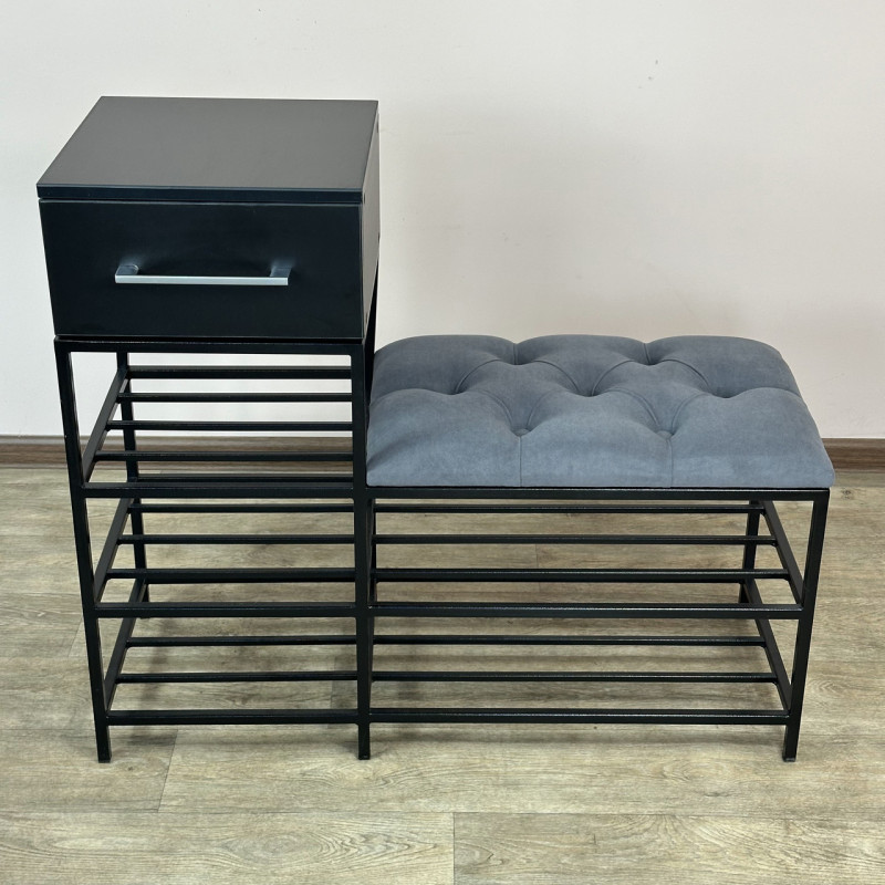 Банкетка для взуття Атланта-1L 90 см велюр сірий/чорний 7-5-9005