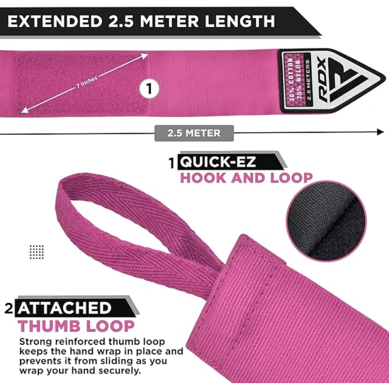 Бинти для боксу RDX Hand Wraps Pink (2.5м.)