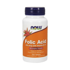 Витамины, Folic Acid 800 mсg with Vitamin B-12, NOW, 250 таблеток