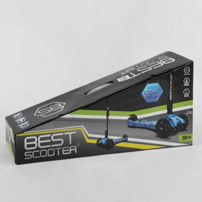 Самокат трехколесный "Best Scooter" (сложный алюминиевый руль, 3 колеса PU со светом, передний 130х35 мм, задний 80х45 мм, в коробке)