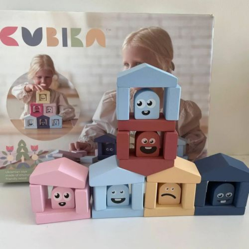 Деревʼяний конструктор "Кольорові будиночки" 2/Wooden construction set "Colorful houses" 2