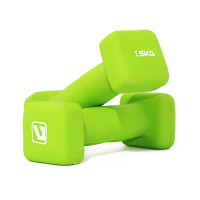 LiveUp Square Head Dumbbell гантели неопреновые 2х1,5 кг (пара), зеленые, неопреновое покрытие, квадратная форма (anti-roll), нескользящая поверхность, для фитнеса, аэробики и домашних тренировок