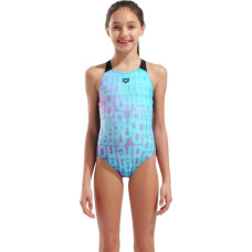 Купальник закритий для дівчат Arena MULTI COLOURS SWIMSUIT V BACK блакитний, чорний Діт 116 см